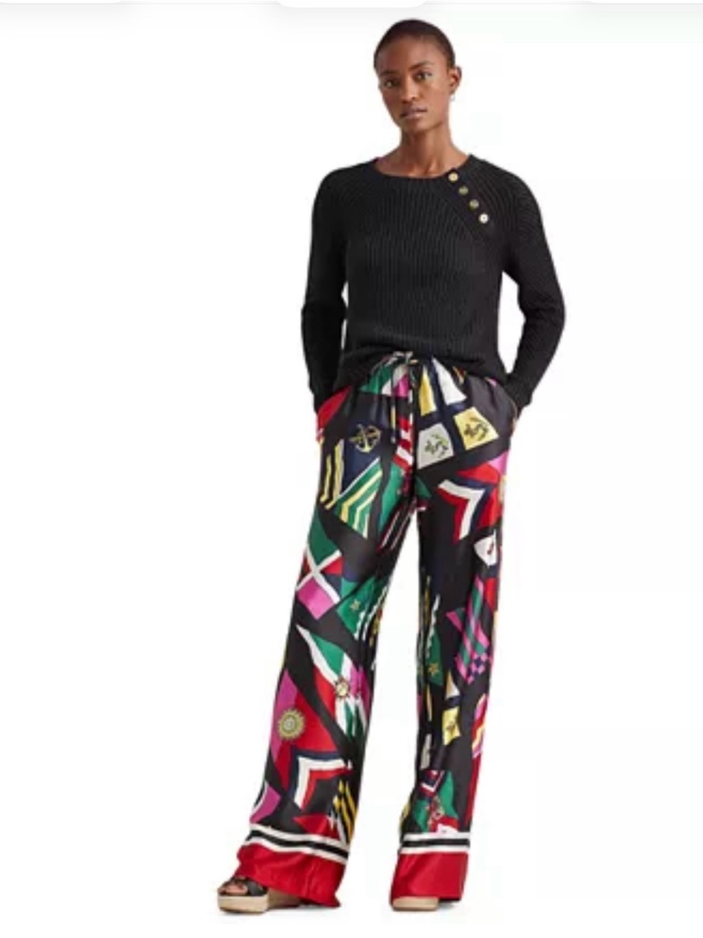 LAUREN Ralph Lauren new wide leg nautical print satin pants L $165